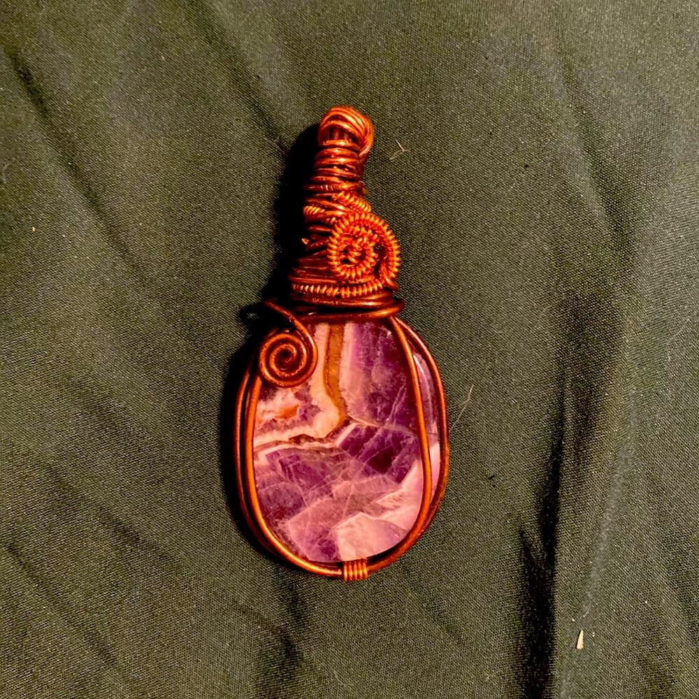 HOMEMADE! amethyst copper and brass wrapped pendant